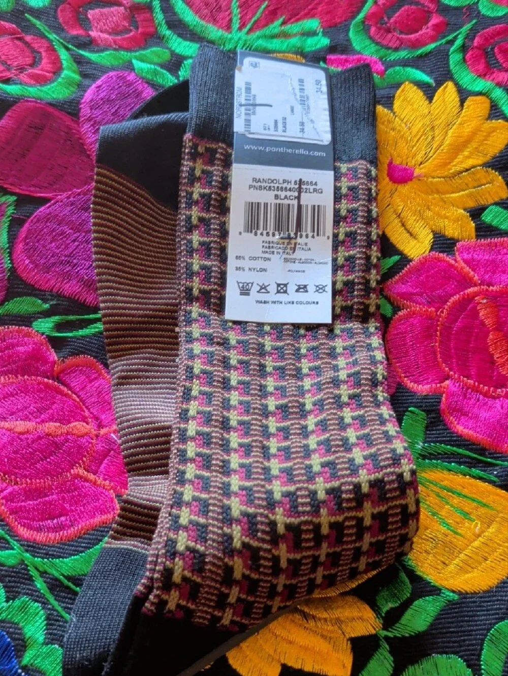 Pantherella Beige Ribbed Sock and Multicolor Patterned Dress Sock